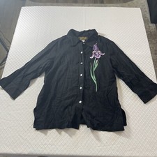 Vintage Bob Mackie Wearable Art Linen Purple Iris Button Down Small