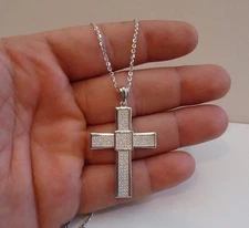  925 STERLING SILVER MICRO PAVE CROSS NECKLACE PENDANT W/ 2 CT LAB DIAMONDS