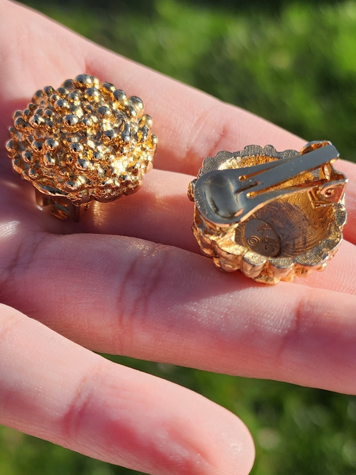 Vtg KJL Designer Signed Gold Tone Nugget Brutalis… - image 6