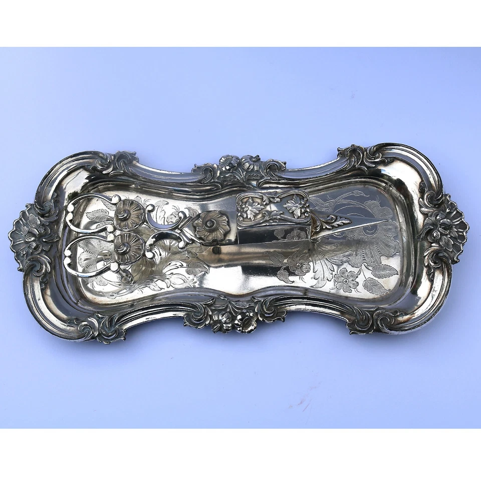 Привлекательная и хорошая пара серебряных тарелок фитиль свечи нюхательный табакер на стойке C.19thC - Изображение 3 из 4