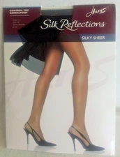 Hanes Silk Reflections Silky Sheer Control Top Sandalfoot Black Hose Size AB