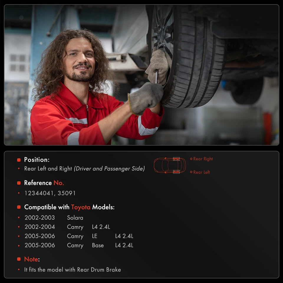 2 задних пассажирских и водительских тормозных барабана для Toyota Camry 2002-2006 Solara 02-03 - Изображение 2 из 4