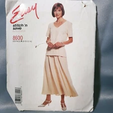 McCalls Easy Pattern 8600 Top Pull-On Flare Skirt Size 8 10 12 14 UNCUT 1997