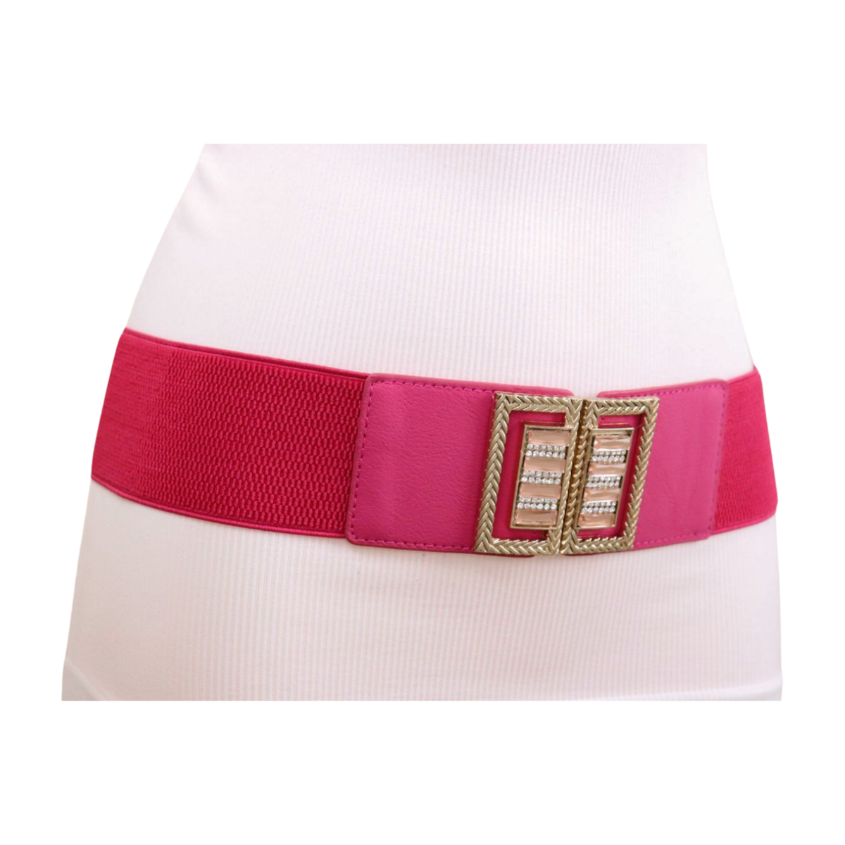 Women Pink Elastic Fashion Comfortable Wide Belt Gold Bling  display picture 2