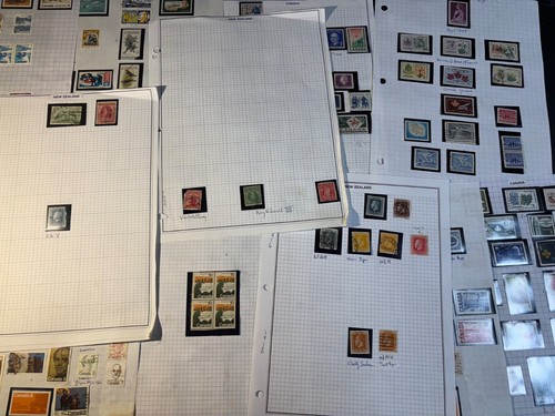 Old New Zealand & Canada Stamps Hinged on Pages Lot 1801