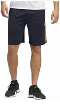 New ADIDAS 3-Stripe Size M Navy Blue / Gold 2 Zippered Pockets Men Shorts