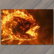 Art Print Piranha from Hell Fire Evil Fish Teeth Demon Devil Animal Scary Unusua