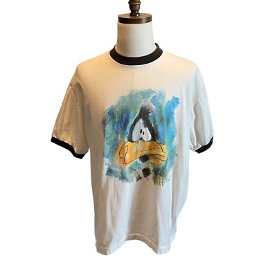 Vintage Warner Bros Daffy Duck shirt Ringer White Size 2XL Studio Store 1995