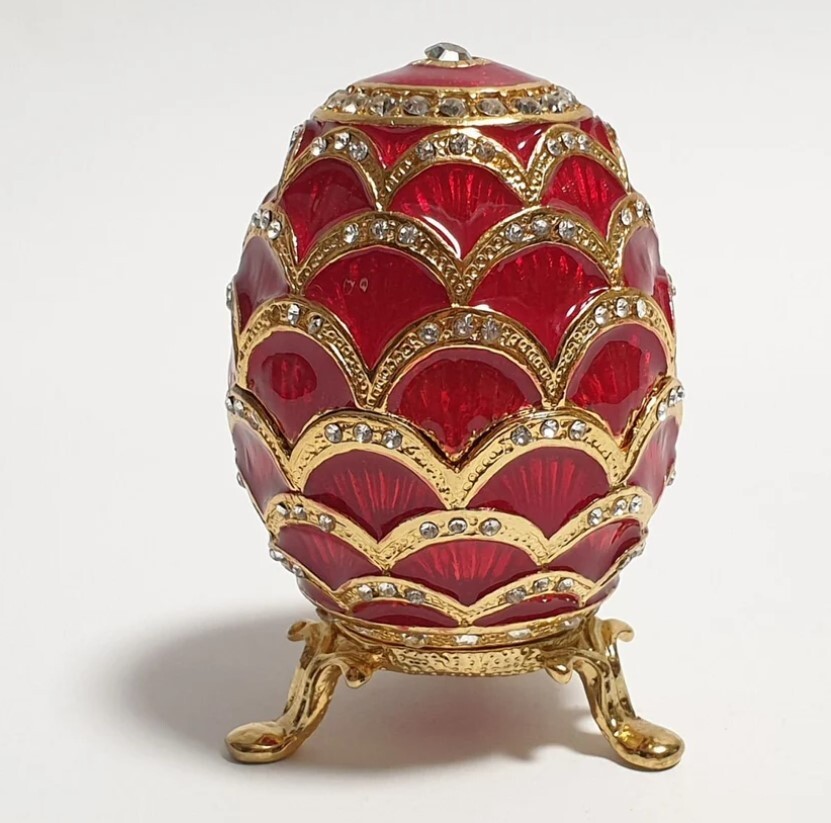 Faberge Egg style, Swarovski Crystals, Enameled Metal Egg, Handmade Jewelry Box
