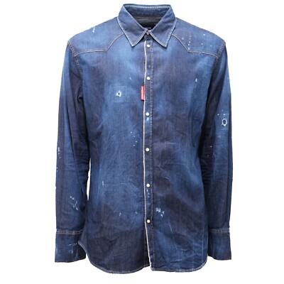 2373AF camicia uomo DSQUARED2 blue denim delave' cotton shirt man