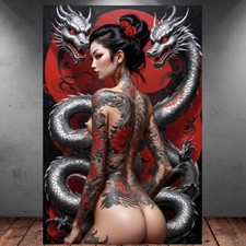 LEINWAND BILD ER XXL ABSTRAKT GEISHA JAPAN EROTIK TATTOO BUNT WAND POSTER P206