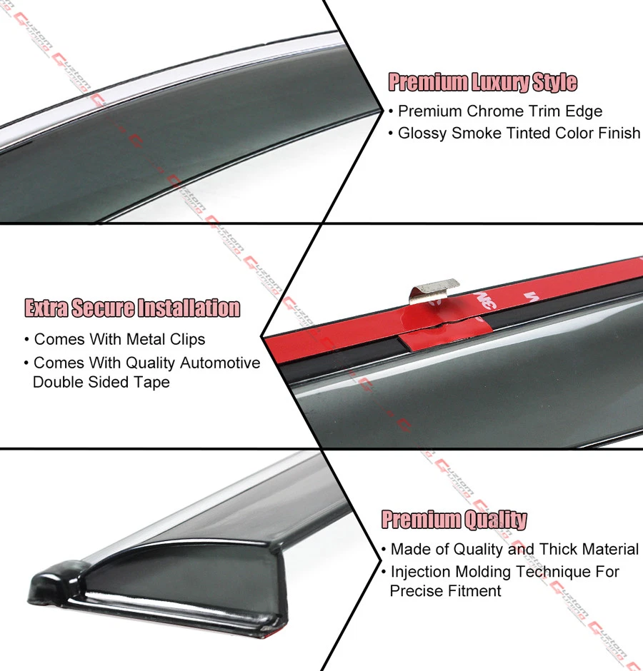FOR 2008-2016 TOYOTA VENZA CLIP ON SMOKE TINTED SIDE WINDOW VISOR W/ CHROME TRIM - Image 4 of 4