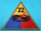 WW2 ERA 22nd ARMORED DIVISION PATCH US MILITARY BADGE UNITED STATES WORLD WAR II