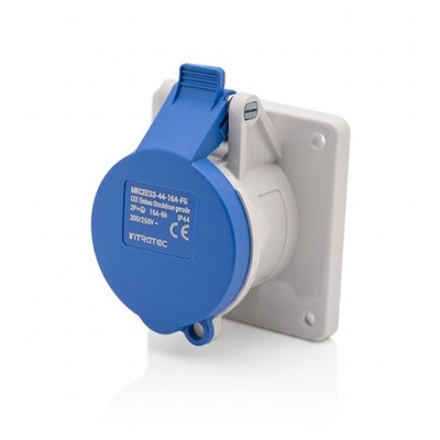 CEE Wand Steckdose Drehstrom IP44 Blau Gerade 16A 230V 6h, 3-polig (2P+E)