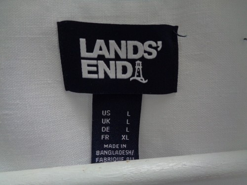 Lands’ End Crisp White Pure Linen Roll-Tab Sleeve Shirt L Summer Loose Fit - Picture 6 of 6