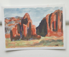 Dipinto originale a guazzo ACEO, scogliere rocciose rosse, Utah, 2,5 per 3,5, piccola arte