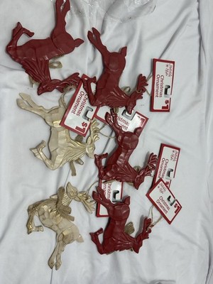 6 NEAT METAL REINDEER CHRISTMAS TREE ORNAMENT Red White & Gold