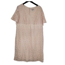 Lovely By Adrianna Papell Pink Lace Dress 16W Sheath V-Neck Lined Formal Wedding