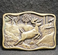 WJ13138 VINTAGE 1970s BUCK DEER RUNNING WILDLIFE NATURE ARTWORK BELT BUCKLE