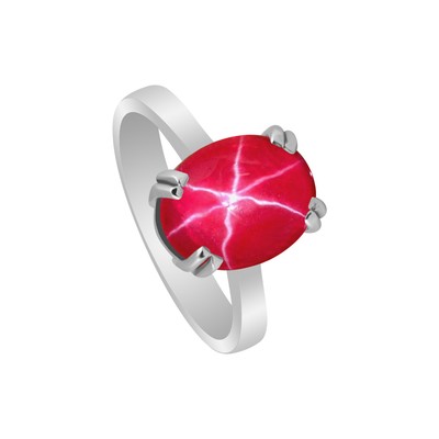 8.5 Ct. Natural Oval Cabochon 6 Rays Red Star Ruby 925 Sterling Silver Ring