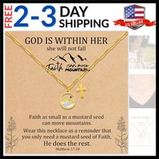 Valentines Day Gifts for Boy Son Gold Cross Necklace, Mustard Seed Jewelry Ne...