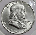 1957 D FRANKLIN HALF DOLLAR, UNCIRCULATED, 90% SILVER, FREE SHIPPING!