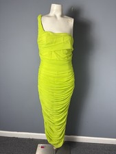 HOUSE OF CB Womens L Nia Bodycon Dress One-Shoulder Acid Green Neon READ