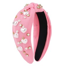 Valentines Headband Pink Knotted Heart Pearl Hair Band Women Holiday Decor