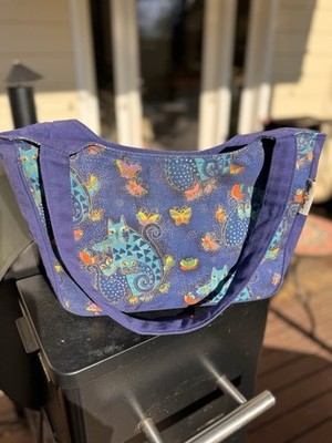 Vintage Laurel Burch  Large Sun n  Sand Canvas Fabric Tote Shoulder Bag