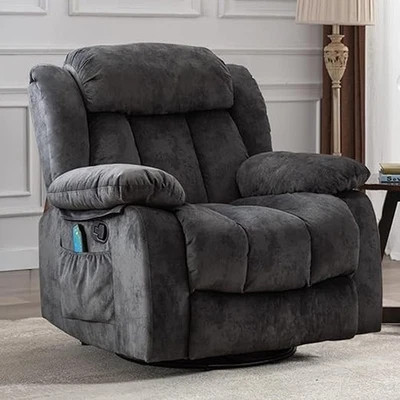 CANMOV Grey Soft Manual Massage Swivel Rocker Recliner with Heat and Vibration
