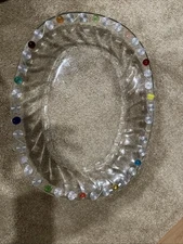 Dary Reis Glass Serving Tray L. Never Used. Beautiful Stones And Wire On Edge.