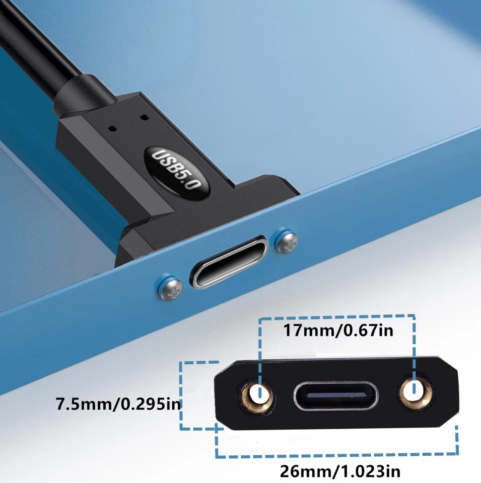 USB 5.0 Panel Mount USB-C Extension Cable 1m 240W 16K@60Hz Thunderbolt - Image 2 of 4