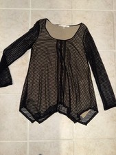 Whimsigoth Dark Fairy Lace Top Sz M Y2K Black Witchy Sheer Nude Lining Stretch
