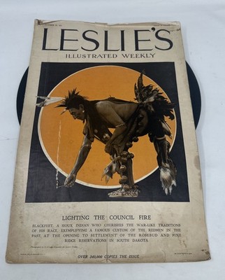 Leslie's Illustrated Weekly Magazine Oct 1911 Sioux Blackfeet Lighting The Fire