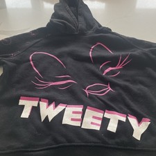 Looney Tunes Tweety Girls Pullover Hoodie Fleece Black Pink Size 10/12