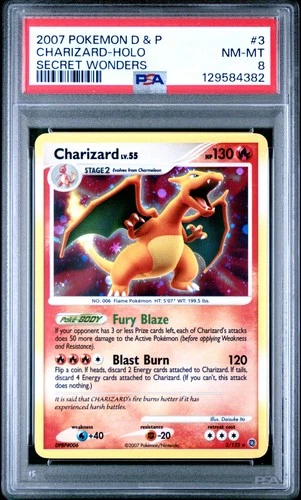 2007 POKEMON DIAMOND & PEARL SECRET WONDERS #3 CHARIZARD-HOLO PSA 8