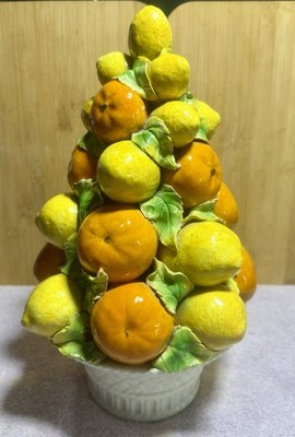 Vintage Italian Majolica authentic hand-painted citrus topiary glossy finish