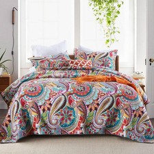 Cotton Twin Quilts Sets, 2 Piece Multicolor Paisley Pattern Red, Orange, Blue...