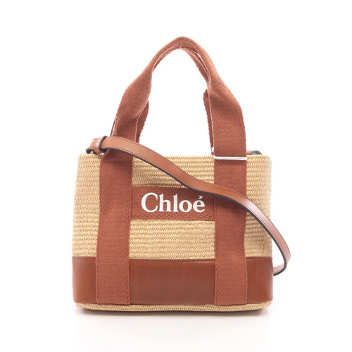Chloe Kids 2WAY Basket Bag Shoulder Bag Leather Faux Straw Beige Brown C20587239