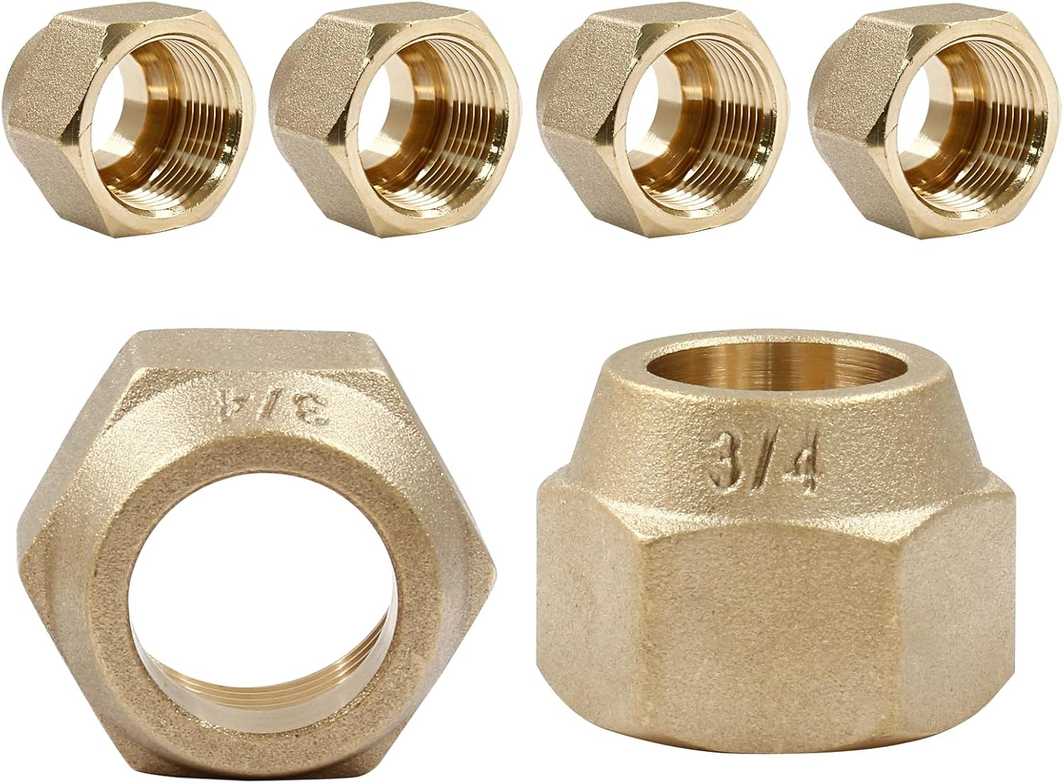 Brass Flare Nut, 3/4", 6 Pack 3/4 Inch