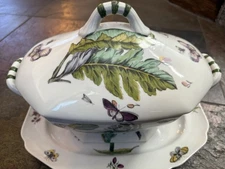 Mottahedeh Design  Covered Tureen Underplate  Floral Butterflies As-Is Retired