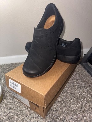 Clarks Carleigh Abby Womens Black Nubuck Slip-On Comfort Stretch Shoes 7.5 M