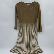 CALVIN KLEIN Womens Knit Dress Size L 3/4 Sleeve Fit Flare Stretch Tan Neutral 