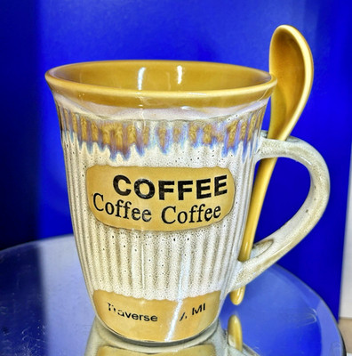 Mlasouv My Cafe' 4 1/2 '' COFFEE COFFEE COFFEE Mug/Cup w/Matching Spoon