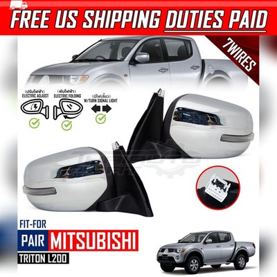 Side View Mirror 7 Electric Wires Chrome LR For Mitsubishi Triton L200 2005-2013