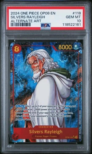 2024 ONE PIECE OP08-TWO LEGENDS ALTERNATE ART #118 SILVERS RAYLEIGH PSA 10