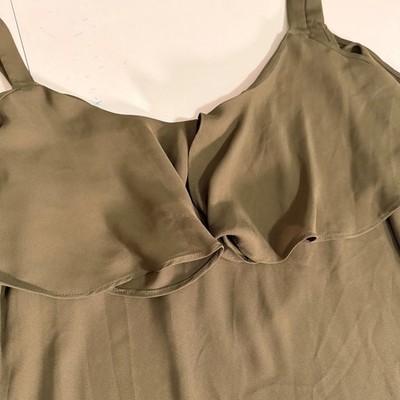 New York & Company 7th Avenue Olive Green Ruffle Cold Shoulder Blouse XL