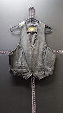 Vintage Universal Rider Genuine Leather Motorcycle Vest Black Braided Lace-Up L