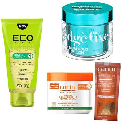 Kiss Colors & Care Edge Fixer + Cantu + ECO Style Olive Oil Styling Gel Bundle