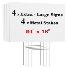 ComboJoy 4-Pack Blank Yard Signs w/ Stakes, 24x16" Corrugated Plastic Custom